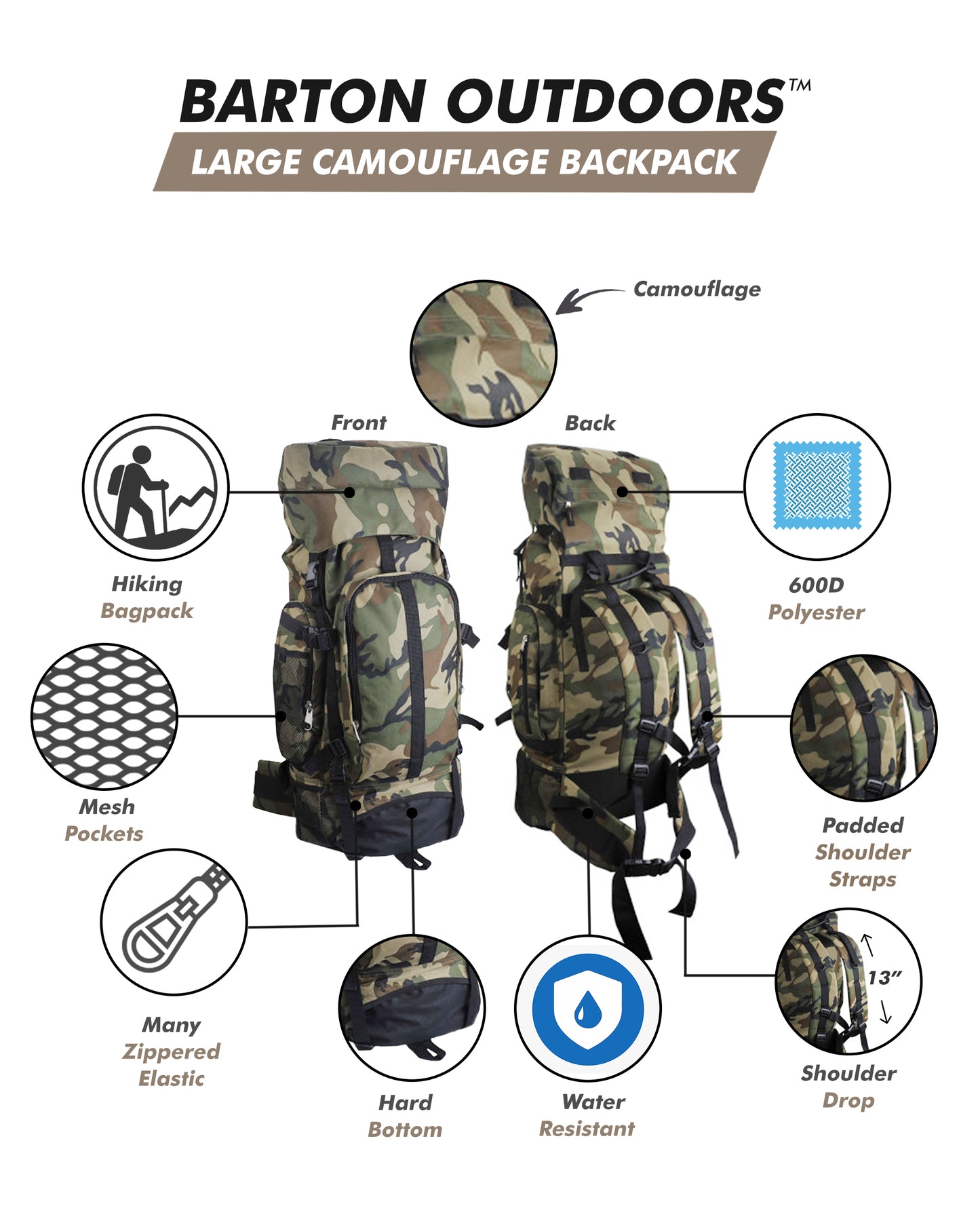 Camouflage Water-Resistant Mountaineer's Backpack